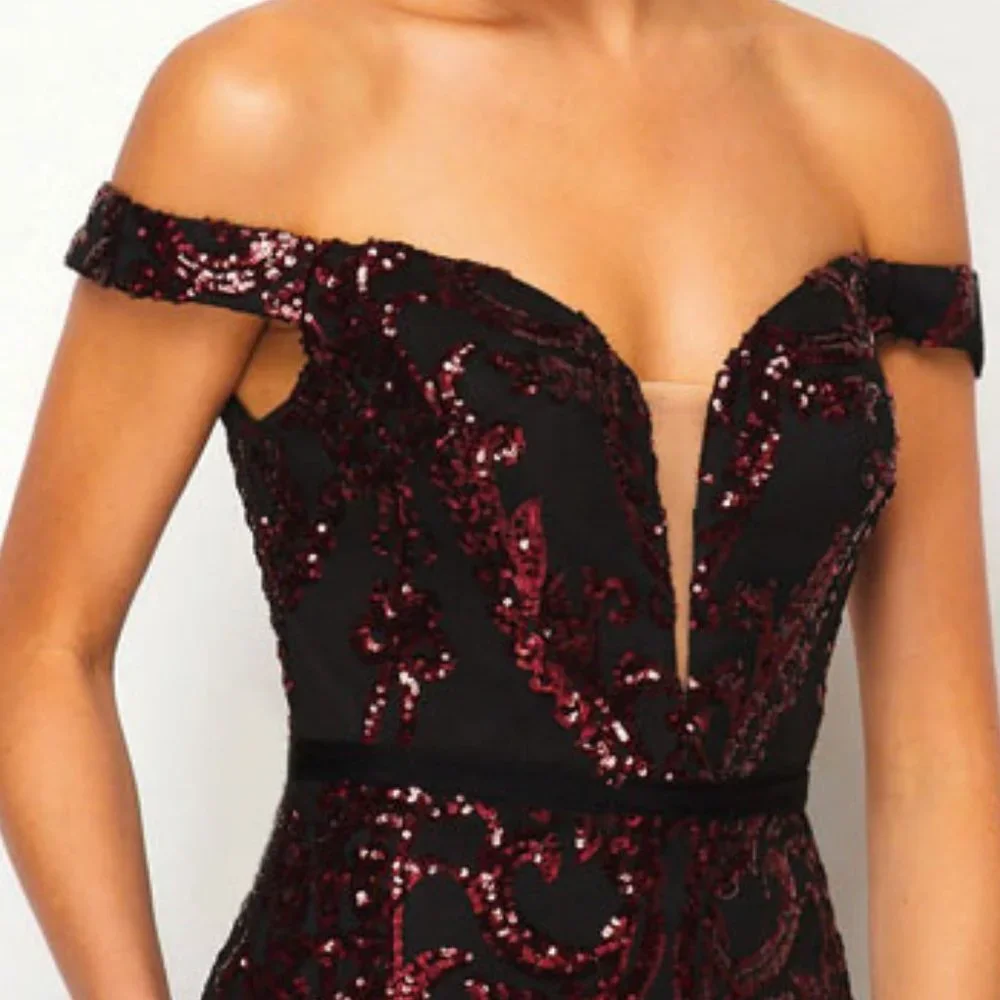 NEW SLEEVELESS CUT-AWAY SHOULDER POLYESTER DRESS EMBROIDERED WITH SEQUINS JT 247_6
